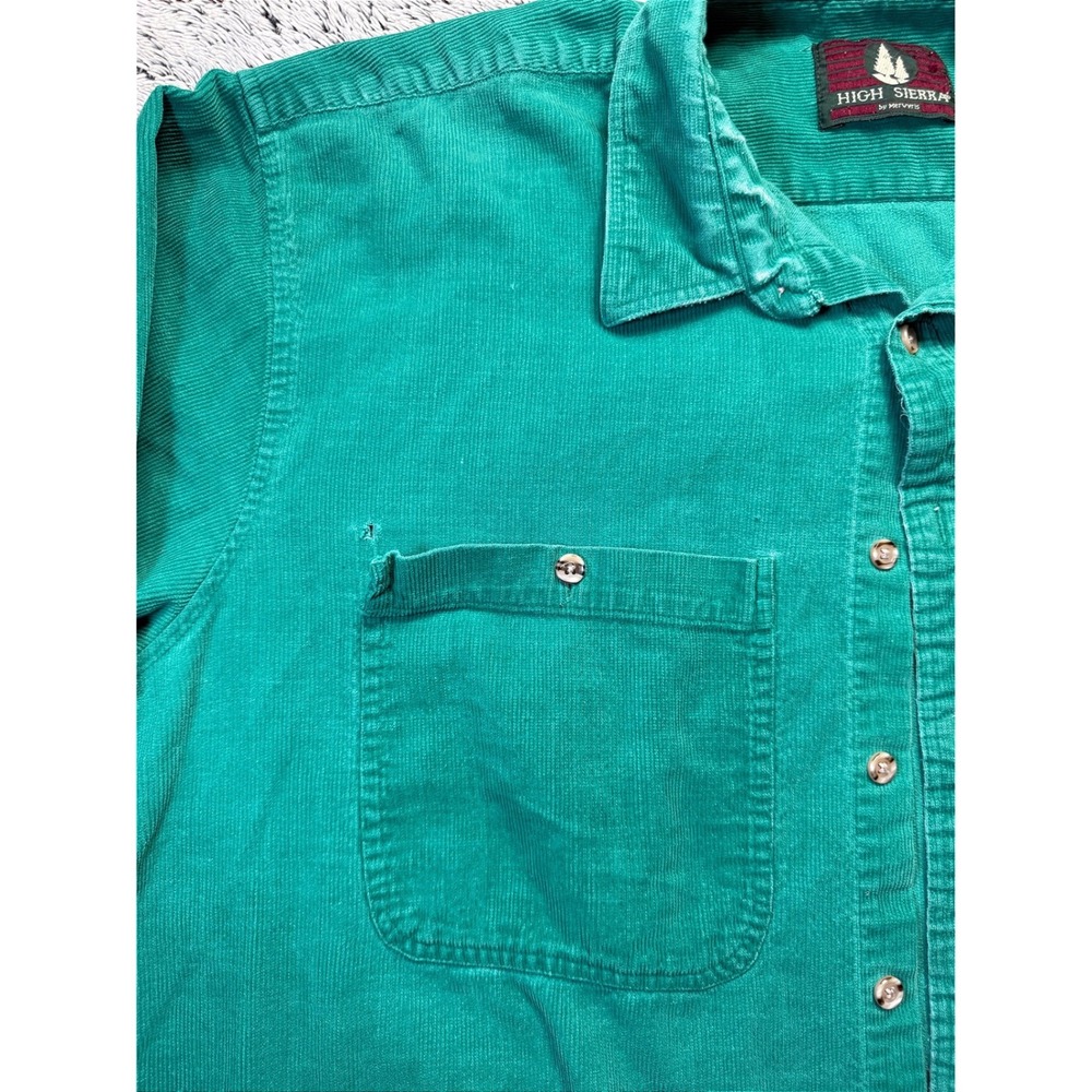 High Sierra Vintage Corduroy Shirt XL Green Teal Button Cotton Distressed Grunge - Picture 3 of 16